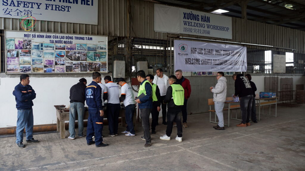 The first group of candidates preparing essential tools for the European construction skills test