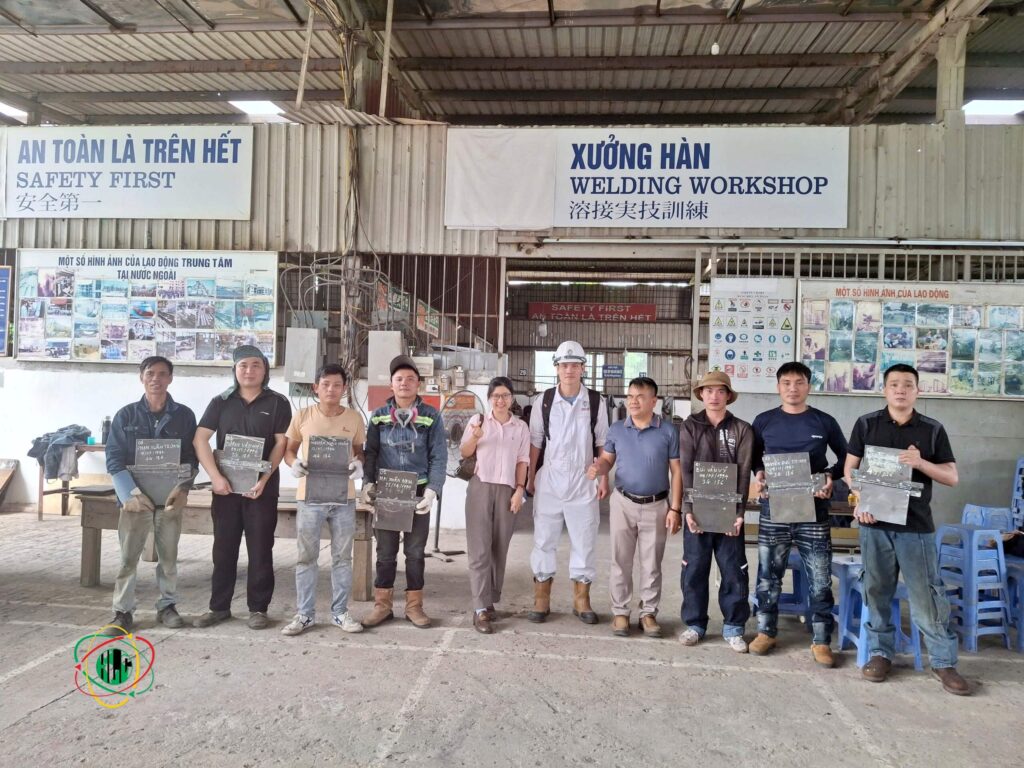 Vietnamese welder taking practical test supervised by best Vietnamese welder agency