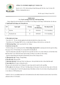 Hop Luc Global JSC officially announces recruitment for France job orders